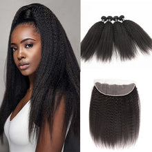 Load image into Gallery viewer, Kinky Straight Virgin Hair 4 Bundles With 13x4 Frontal