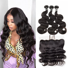 Load image into Gallery viewer, 3 Bundles With 13x4 Frontal Body Wave Virgin Hair