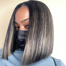 Load image into Gallery viewer, 1b/613 Blonde Highlight Bob Wig Blunt Cut Bob Hair Glueless Wig Celebrity Hairstyle