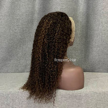 Load image into Gallery viewer, Kinky Curly Highlight P4/27 Color 13x4 Lace Front Wig Honey Blonde Human Hair 22Inch