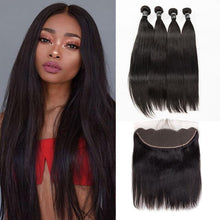 Load image into Gallery viewer, Straight Virgin Hair 4 Bundles With 13x4 Frontal