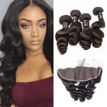 Load image into Gallery viewer, Loose Wave Virgin Hair 4 Bundles With 13x4 Lace Frontal