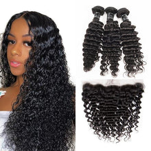 Load image into Gallery viewer, 3 Bundles With 13x4 Frontal Deep Wave Curly Virgin Hair