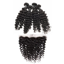 Load image into Gallery viewer, 3 Bundles With 13x4 Frontal Deep Wave Curly Virgin Hair