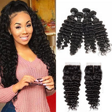 Load image into Gallery viewer, Deep Wave Virgin Hair 4 Bundles With 4x4 Closure