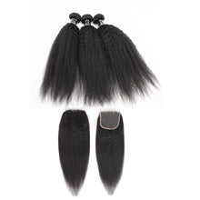 Load image into Gallery viewer, Kinky Straight Virgin Hair 3 Bundles With 4x4 Closure