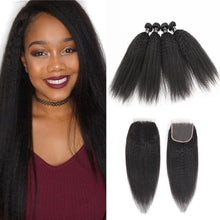 Load image into Gallery viewer, Kinky Straight Virgin Hair 4 Bundles With 4x4 Closure