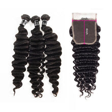 Load image into Gallery viewer, Loose Deep Virgin Hair 3 Bundles With 4x4 Closure