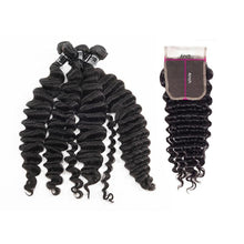 Load image into Gallery viewer, Loose Deep Virgin Hair 4 Bundles With Closure