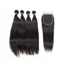 Load image into Gallery viewer, Straight Virgin Hair 4 Bundles With 4x4 Closure
