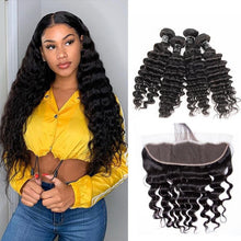 Load image into Gallery viewer, Deep Wave Virgin Hair 4 Bundles With 13x4 Frontal