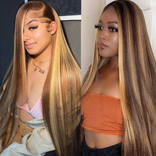 Load image into Gallery viewer, Highlight Piano Frontal Wig Straight P4/27 Honey Blonde Virgin Hair