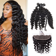 Load image into Gallery viewer, Loose Deep Virgin Hair 4 Bundles With 13x4 Frontal
