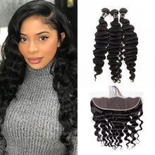 Load image into Gallery viewer, Loose Deep Virgin Hair 3 Bundles With Frontal 13x4