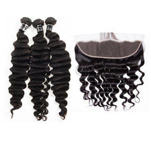 Load image into Gallery viewer, Loose Deep Virgin Hair 3 Bundles With Frontal 13x4