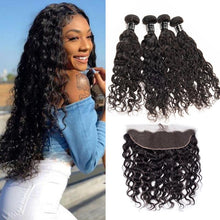 Load image into Gallery viewer, Water Wave Virgin Hair 4 Bundles With 13x4 Frontal