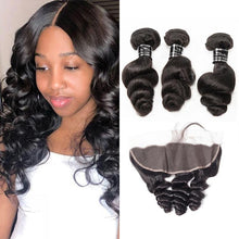 Load image into Gallery viewer, 3 Bundles With 13x4 Frontal Loose Wave Virgin Hair