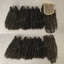 Load image into Gallery viewer, Pixie Curly Bundles Double Drawn Hair Weaves 3PCS With 4x4 Lace Closure