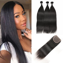 Load image into Gallery viewer, Straight Hair 3 Bundles With 4x4 Closure 100% Virgin Hair