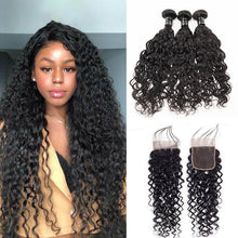 Load image into Gallery viewer, Water Wave Virgin Hair 3 Bundles With 4x4 Closure