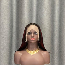 Load image into Gallery viewer, 3T Ombre Burgundy Bob Wig T Part Lace Straight Human Hair