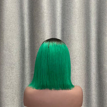 Load image into Gallery viewer, Ombre Green Bob Wig T Part Lace Straight Human Hair