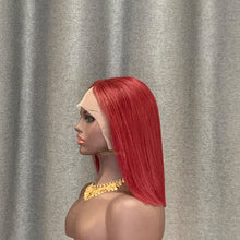 Load image into Gallery viewer, 99j Burgundy T Lace Bob Wig Straight Human Hair