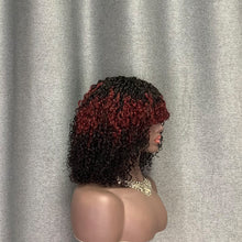 Load image into Gallery viewer, 10 Inch Burgundy Double Drawn Hair Pixie Curly Glueless Wig With Bang
