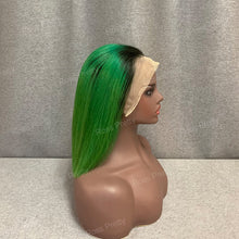 Load image into Gallery viewer, #1b-Green Ombre Hair 13x4 Lace Front Bob Wig Straight 10 Inch