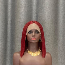 Load image into Gallery viewer, 99j Burgundy T Lace Bob Wig Straight Human Hair