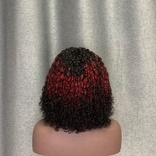 Load image into Gallery viewer, 10 Inch Burgundy Double Drawn Hair Pixie Curly Glueless Wig With Bang