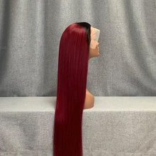 Load image into Gallery viewer, #1B/99j Ombre Burgundy Wig 13X4 Lace Wig Straight Wig Human Hair Wig