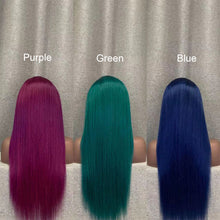 Load image into Gallery viewer, Purple/ Blue/ Green Human Hair Straight 13x4 Lace Front Wig