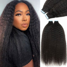 Load image into Gallery viewer, #1b Kinky Straight Tape In Human Hair Extensions