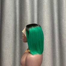 Load image into Gallery viewer, Ombre Green Bob Wig T Part Lace Straight Human Hair