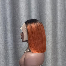 Load image into Gallery viewer, T Part Wig #1B/350 Ombre Color Straight Copper Human Hair Bob Wig