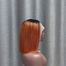 Load image into Gallery viewer, T Part Wig #1B/350 Ombre Color Straight Copper Human Hair Bob Wig