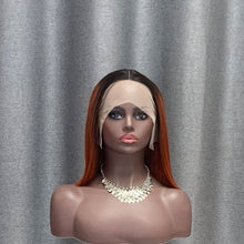 Load image into Gallery viewer, T Part Wig #1B/350 Ombre Color Straight Copper Human Hair Bob Wig