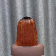 Load image into Gallery viewer, T Part Wig #1B/350 Ombre Color Straight Copper Human Hair Bob Wig