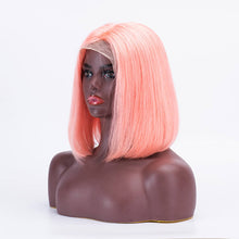 Load image into Gallery viewer, T Lace Bob Straight Pink Color Middle Part Wig Human Hair Wig