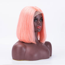 Load image into Gallery viewer, T Lace Bob Straight Pink Color Middle Part Wig Human Hair Wig