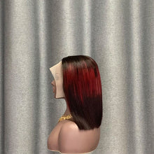 Load image into Gallery viewer, 3T Ombre Burgundy Bob Wig T Part Lace Straight Human Hair
