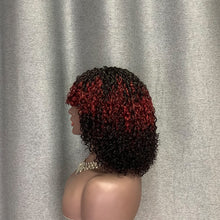 Load image into Gallery viewer, 10 Inch Burgundy Double Drawn Hair Pixie Curly Glueless Wig With Bang