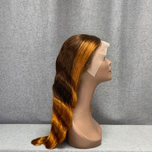 Load image into Gallery viewer, Skunk Stripe Golden Highlights & Brown With Golden Body Wave Front Lace Wig
