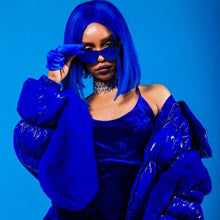 Load image into Gallery viewer, T Lace Bob Straight Blue Color Middle Part Wig Human Hair Wig