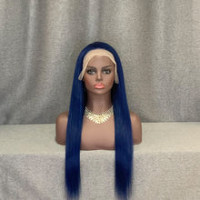 Load image into Gallery viewer, Blue Color Human Hair Straight 13x4 Lace Front Wig