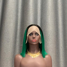 Load image into Gallery viewer, Ombre Green Bob Wig T Part Lace Straight Human Hair