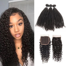 Load image into Gallery viewer, Kinky Curly Hair 3 Bundles With Closure Brazilian 100% Virgin Human Hair Bundles - Ross Pretty Hair Official