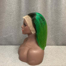 Load image into Gallery viewer, #1b-Green Ombre Hair 13x4 Lace Front Bob Wig Straight 10 Inch