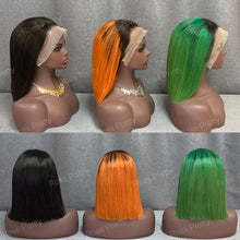 Load image into Gallery viewer, #1b-Green Ombre Hair 13x4 Lace Front Bob Wig Straight 10 Inch